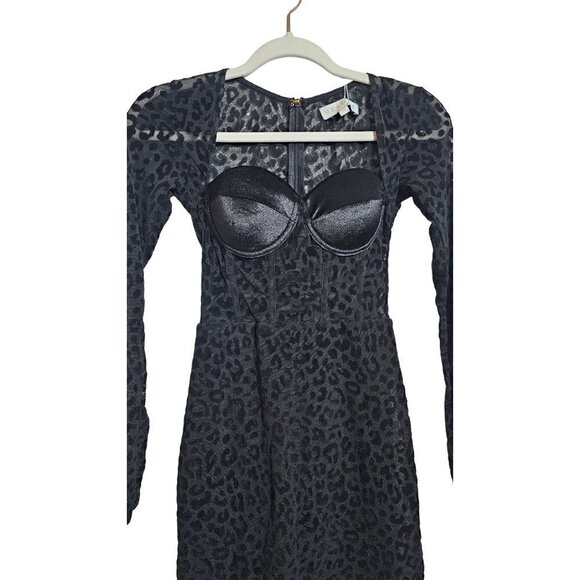NWT Meshki black seara devore long sleeve corset top leopard mini dress size XS - Picture 3 of 13
